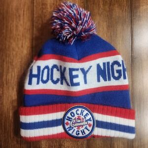 Hockey Night in Canada Budweiser Beanie Hat Blue Red White Pom Knit Cuffed Sport